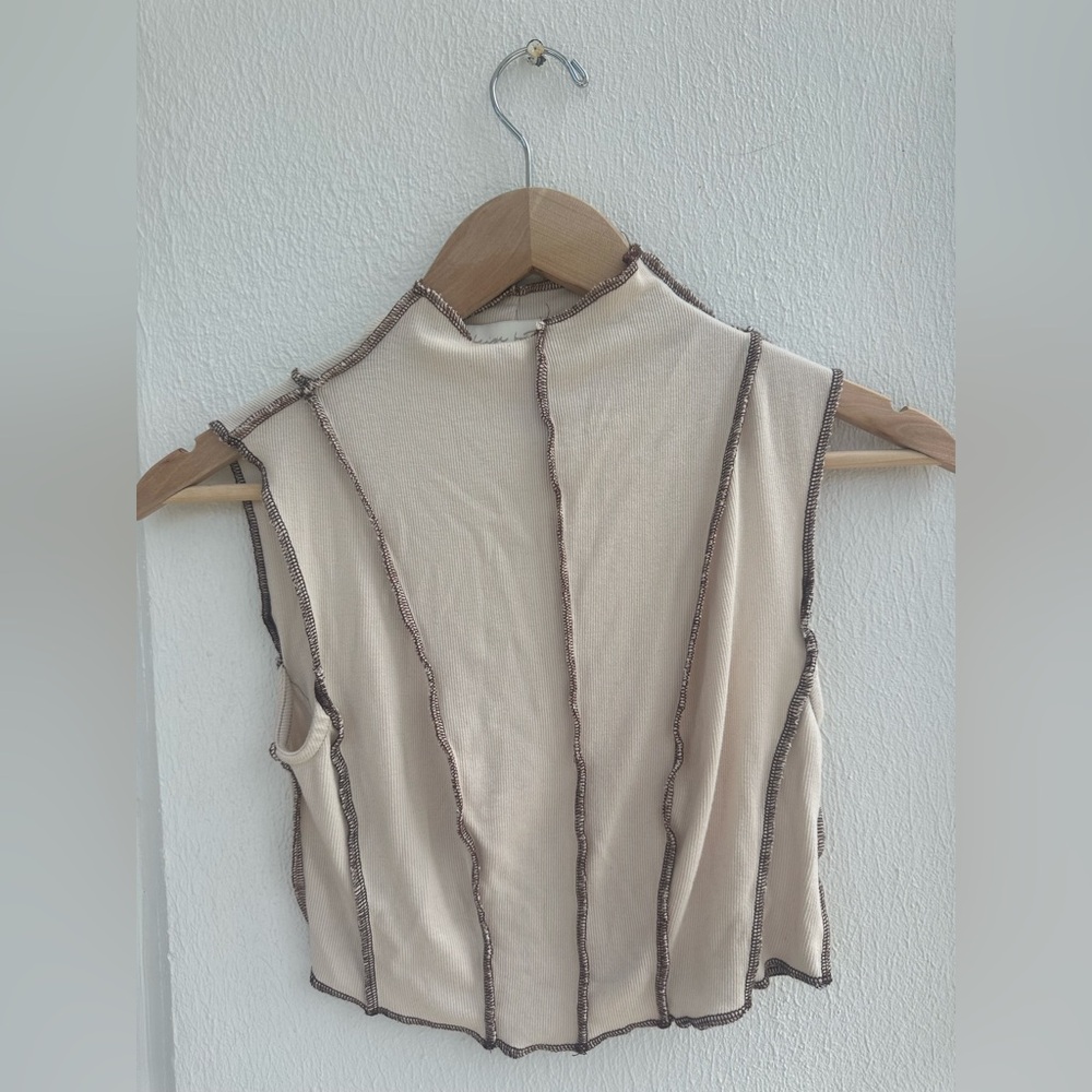 High Neck Cream Sleeveless Top